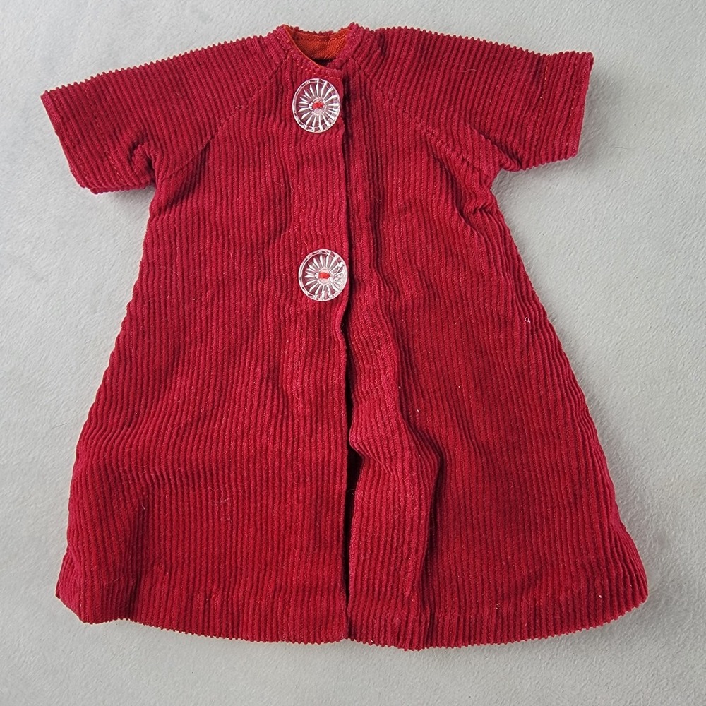Vintage Red Corduroy Barbie‎ Jacket Dress Clothing Accessory Clear Buttons